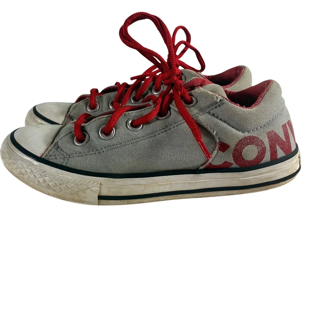 Converse All Star Junior Size 2 Grey Red Big Logo Low Top Sneakers 660835F